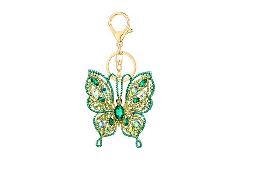 Rhinestone Open Winged Butterfly Shaped Key Chain