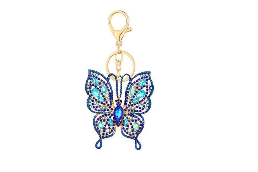 Rhinestone Open Winged Butterfly Shaped Key Chain