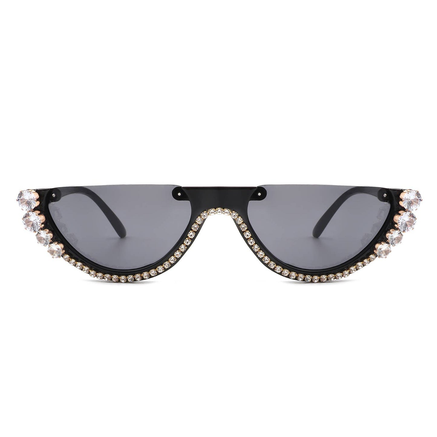 Half Frame Round Cat Eye Rhinestone Fashion Sunglasses