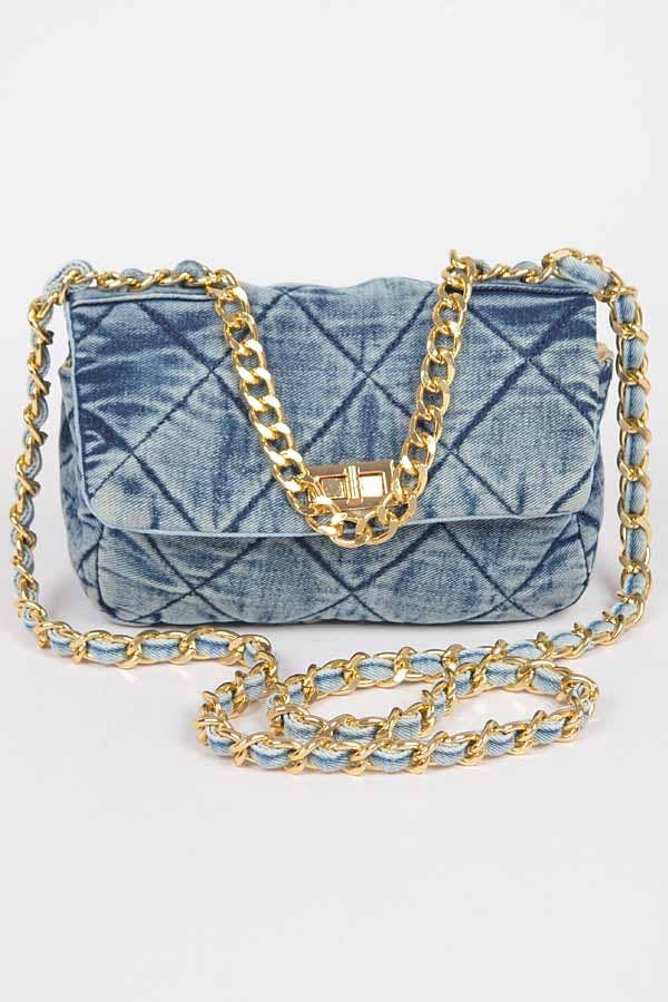 Quilted Washed Denim Flap Clutch