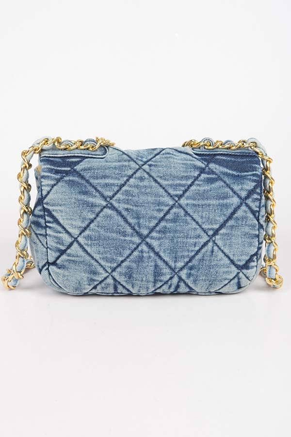 Quilted Washed Denim Flap Clutch