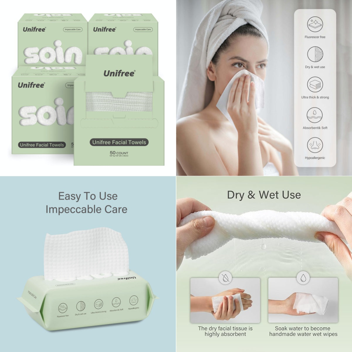 UNIFREE DISPOSABLE FACE TOWELS