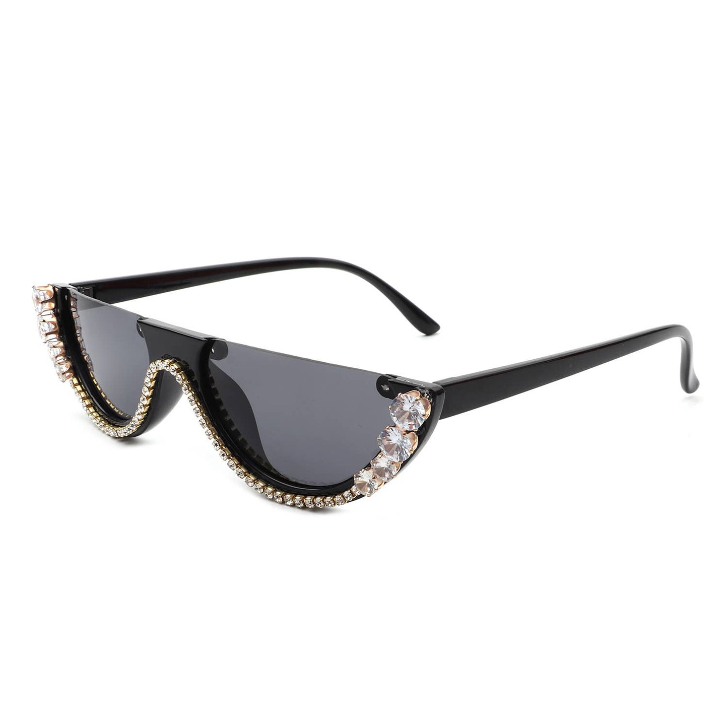 Half Frame Round Cat Eye Rhinestone Fashion Sunglasses