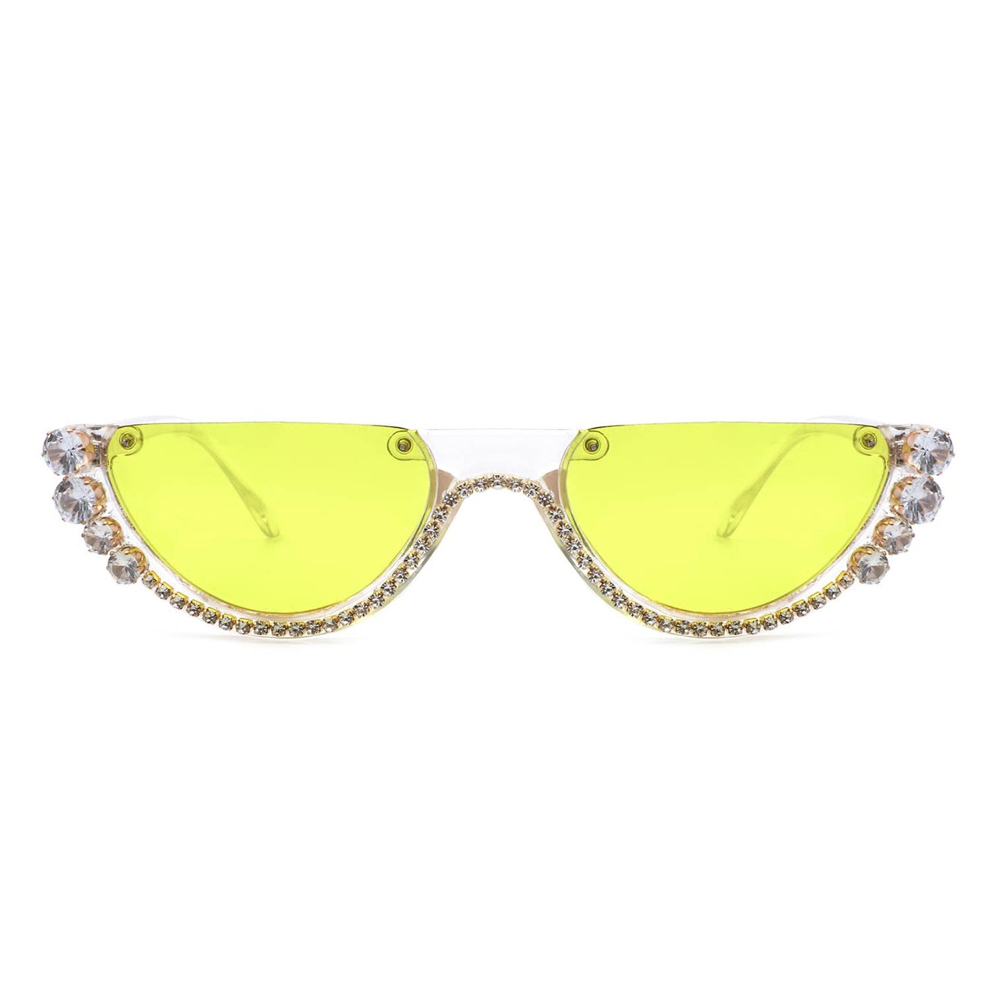 Half Frame Round Cat Eye Rhinestone Fashion Sunglasses