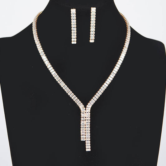 Rhinestone Earring and Necklace Set