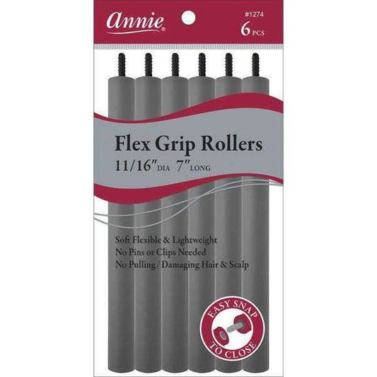 Annie Flex Grip Rollers 11/16" 7" Long 6Ct Gray