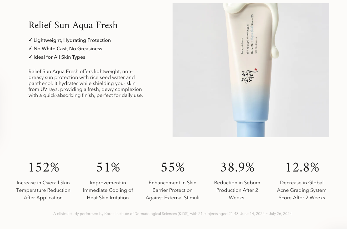 BEAUTY OF JOSEON Relief Sun Aqua Fresh: Rice B5  Sunscreen