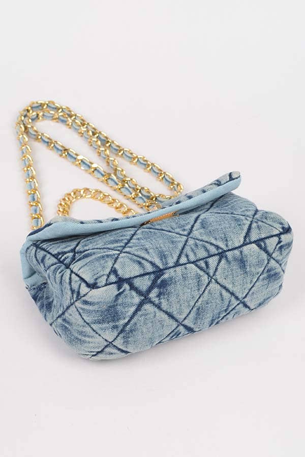 Quilted Washed Denim Flap Clutch