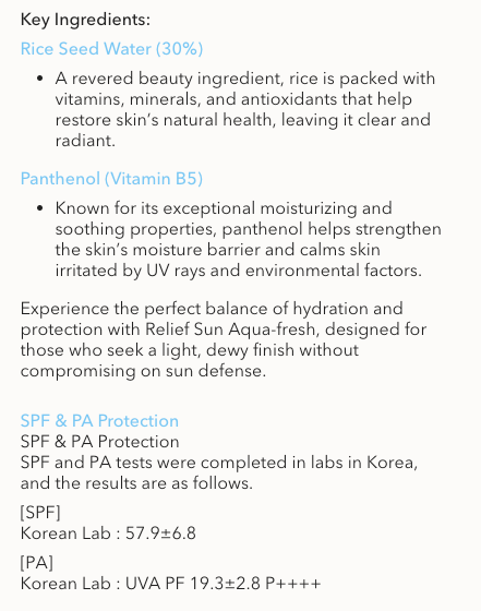 BEAUTY OF JOSEON Relief Sun Aqua Fresh: Rice B5  Sunscreen