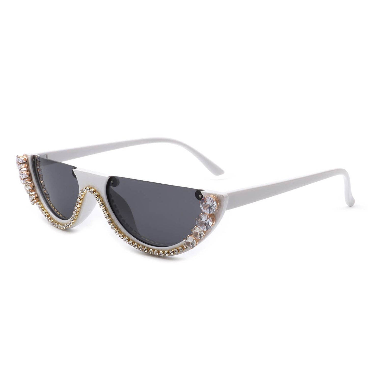 Half Frame Round Cat Eye Rhinestone Fashion Sunglasses