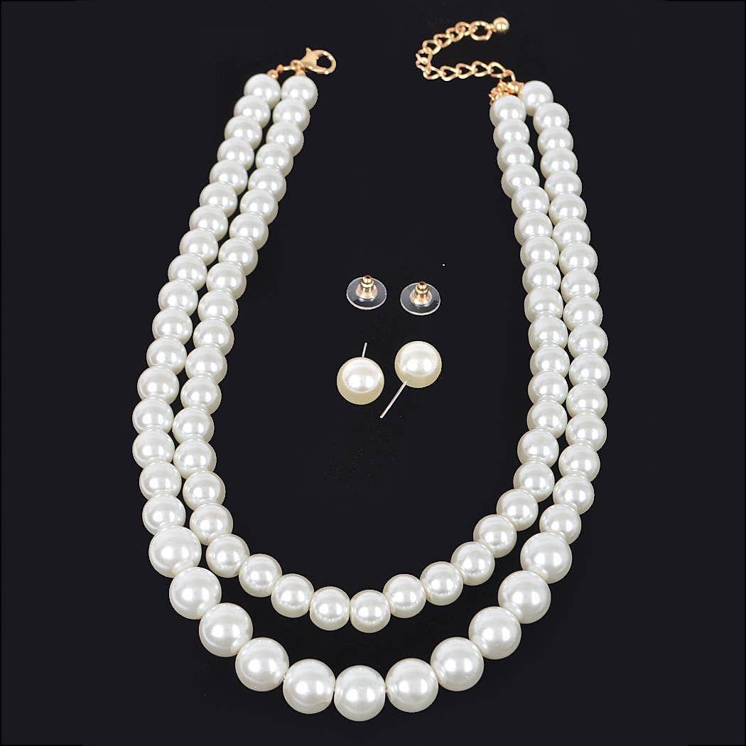 Faux Pearl Double Layer Pendant Charm Necklace