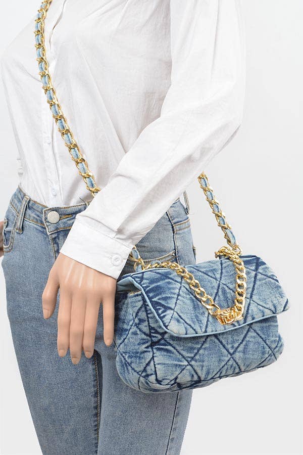 Quilted Washed Denim Flap Clutch
