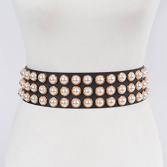 Full Pearl Studded Plus Size Waist Belt