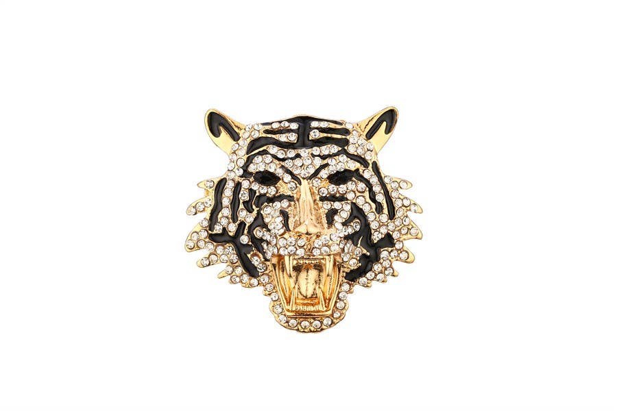 Ladies Tiger Face Fashion Rhinestone Brooch Pin