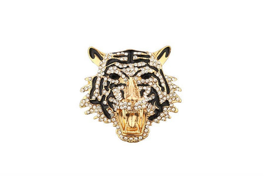 Ladies Tiger Face Fashion Rhinestone Brooch Pin