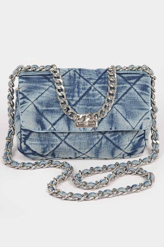 Quilted Washed Denim Flap Clutch