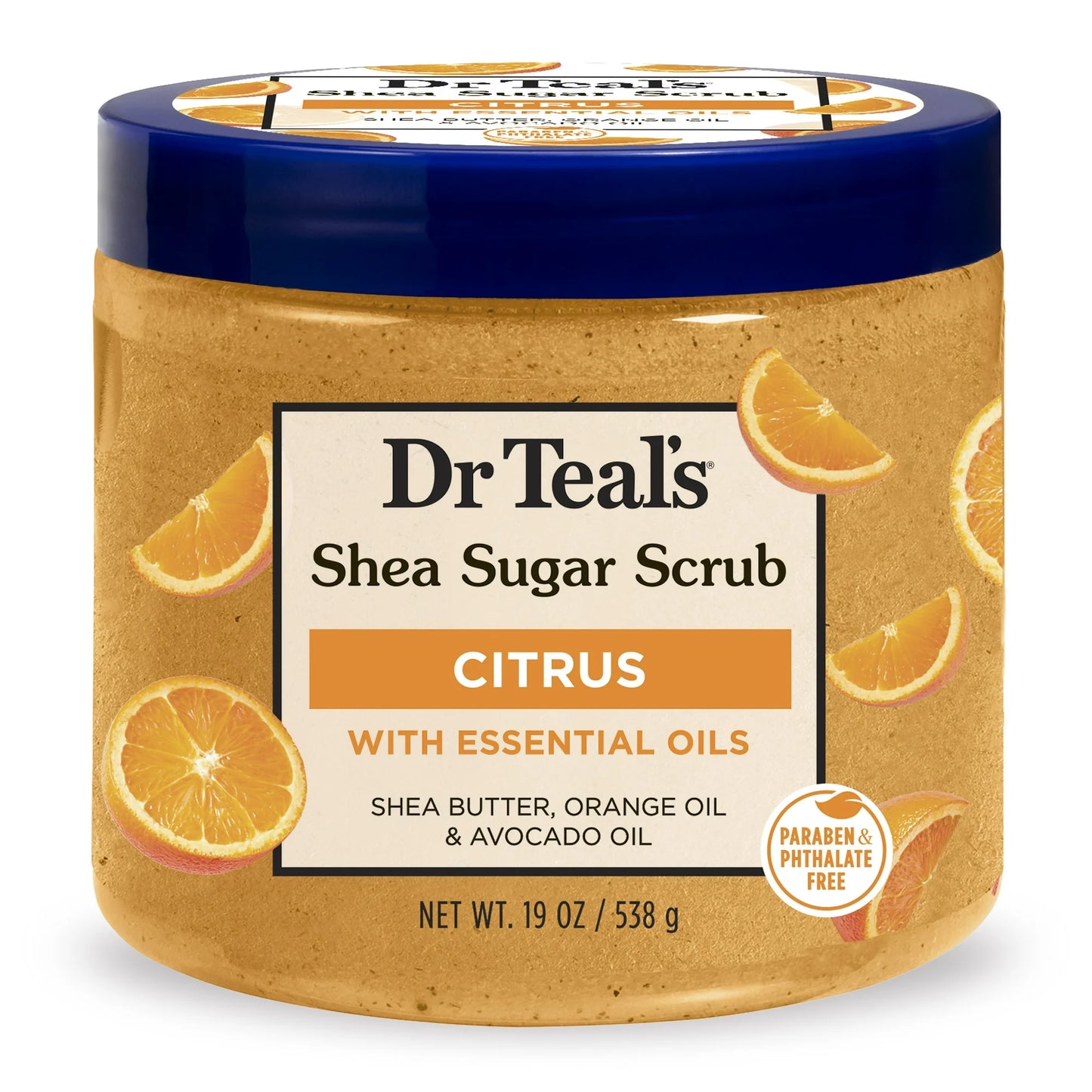 a jar of dr teal's shea sugar scrub with essential oils