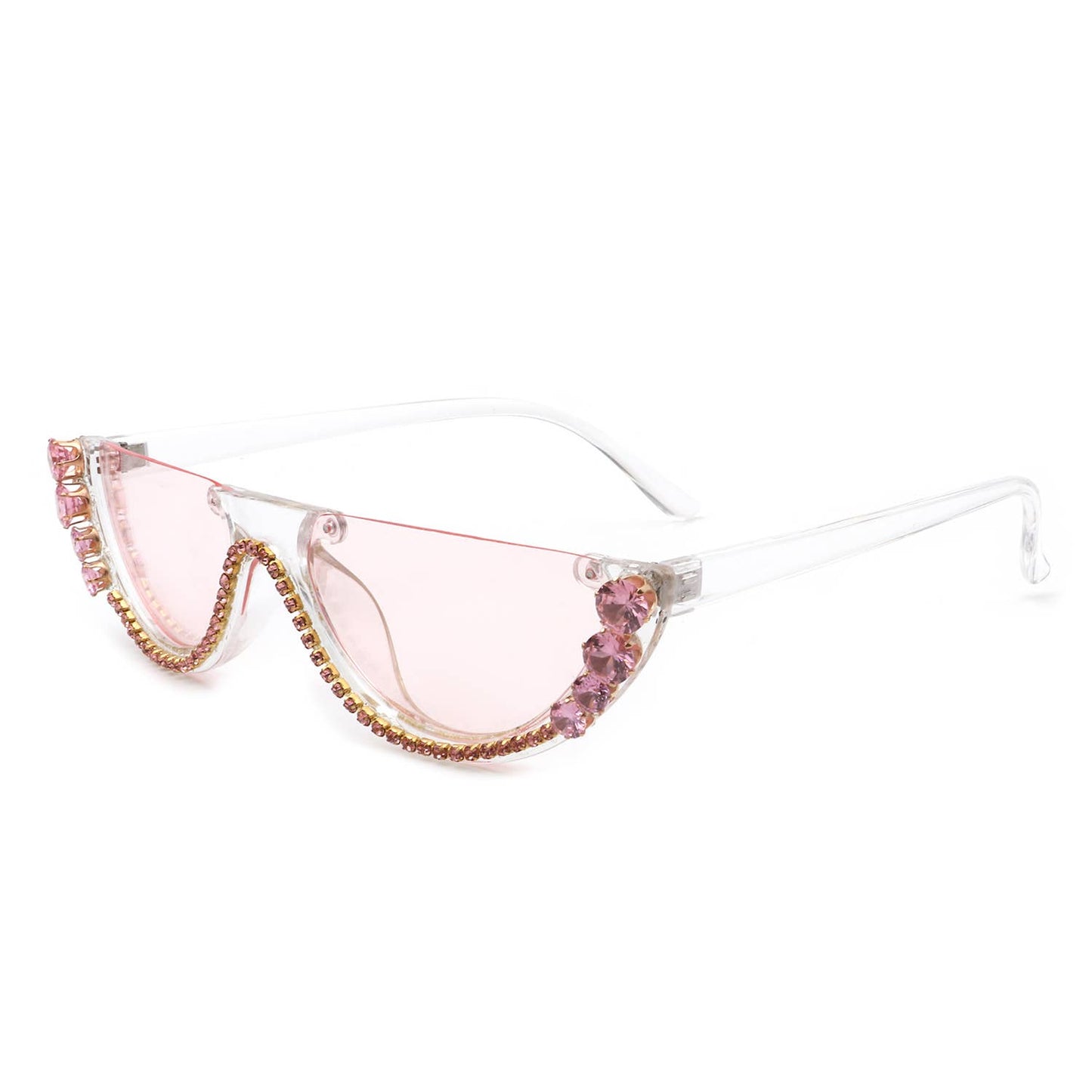 Half Frame Round Cat Eye Rhinestone Fashion Sunglasses