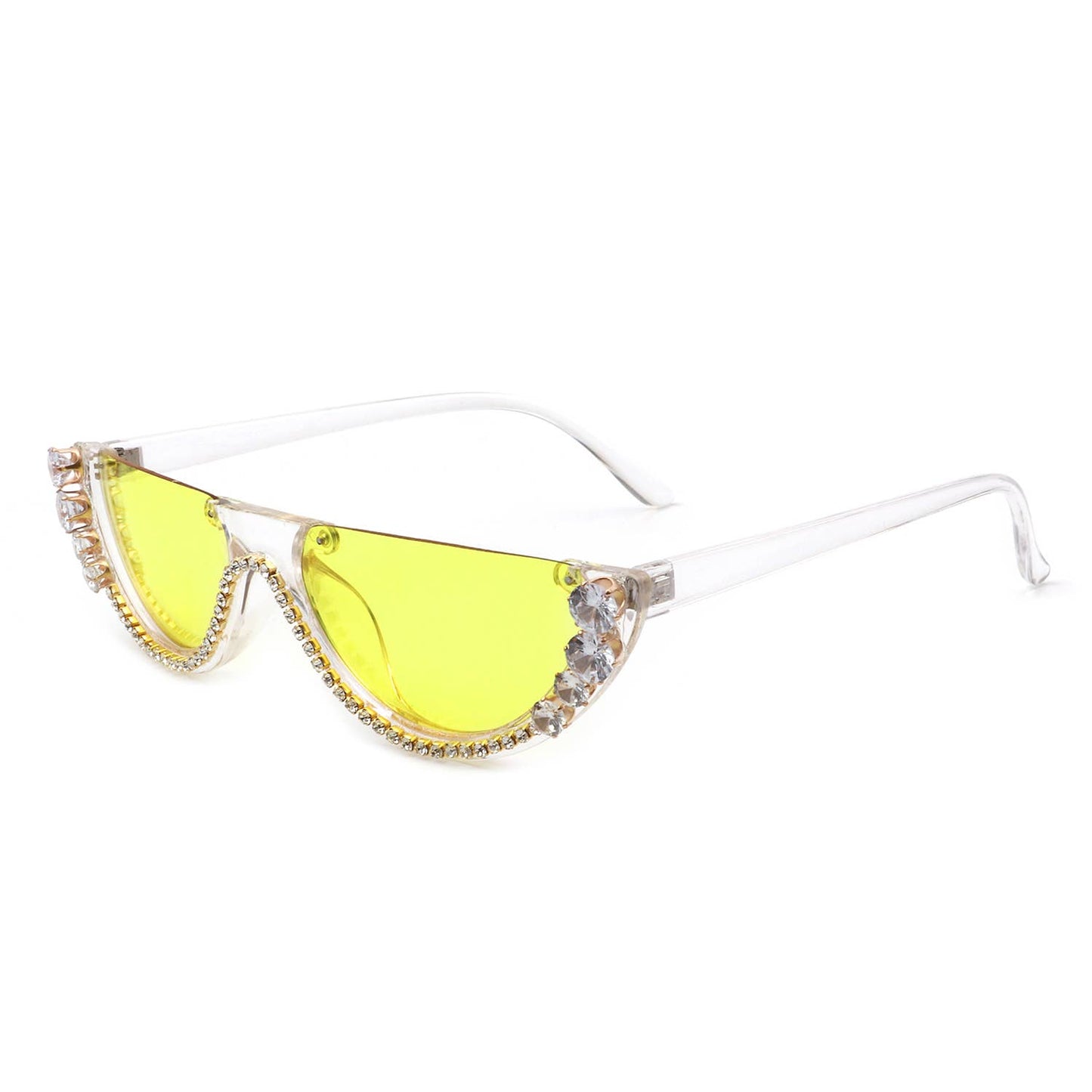 Half Frame Round Cat Eye Rhinestone Fashion Sunglasses