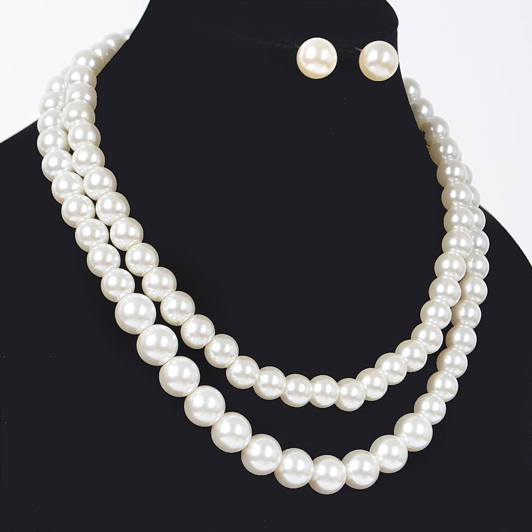 Faux Pearl Double Layer Pendant Charm Necklace