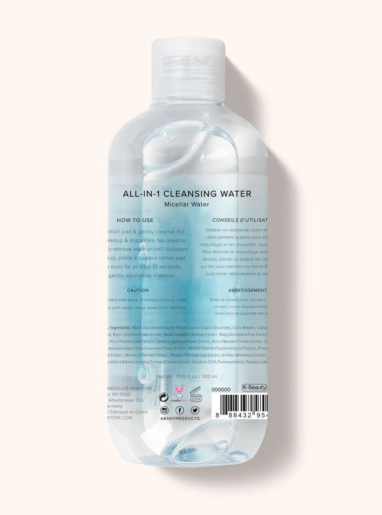 ABNY CLEANSING WATER UNSCENTED(10.15oz)
ABNY ALL-IN-1 CLEANSING WATER