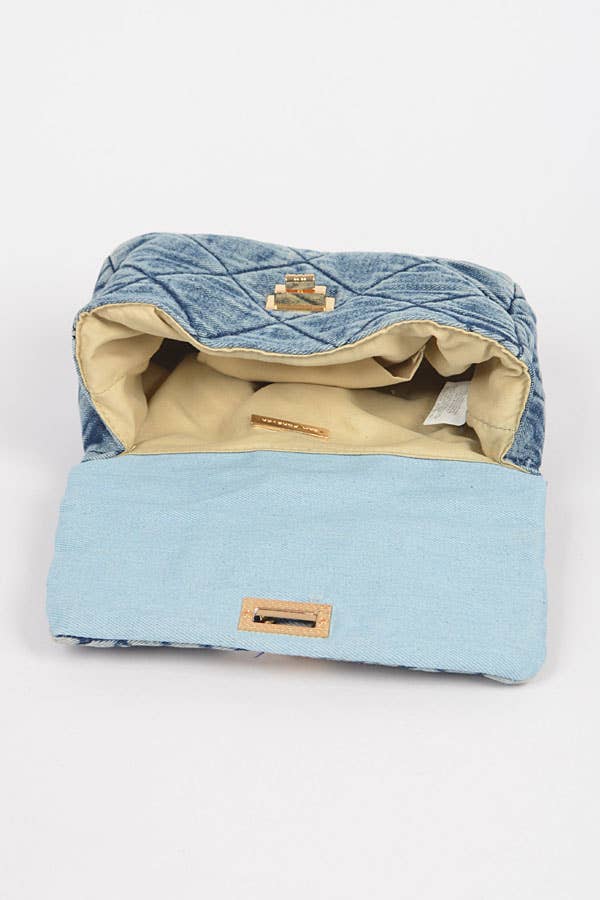 Quilted Washed Denim Flap Clutch