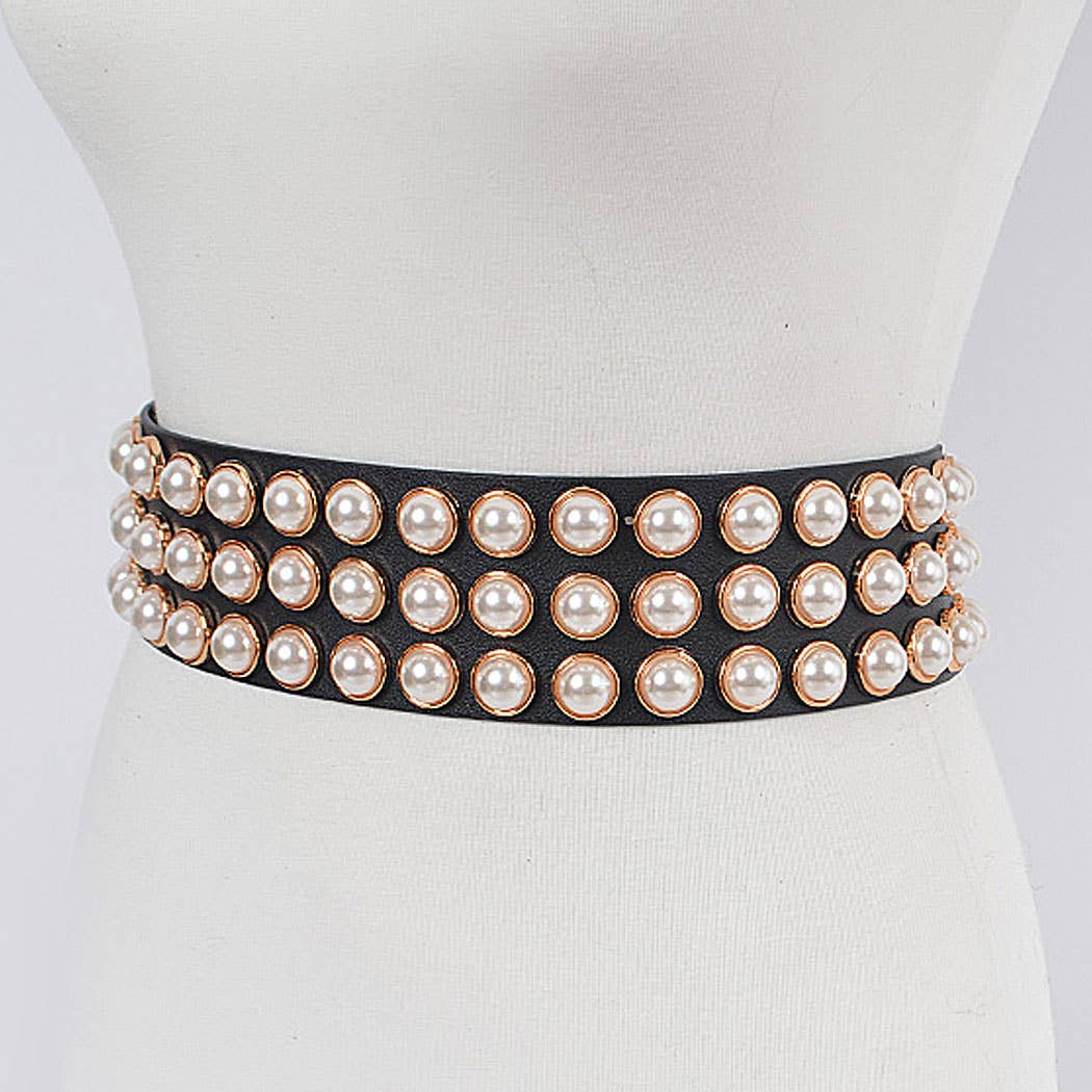 Full Pearl Studded Plus Size Waist Belt