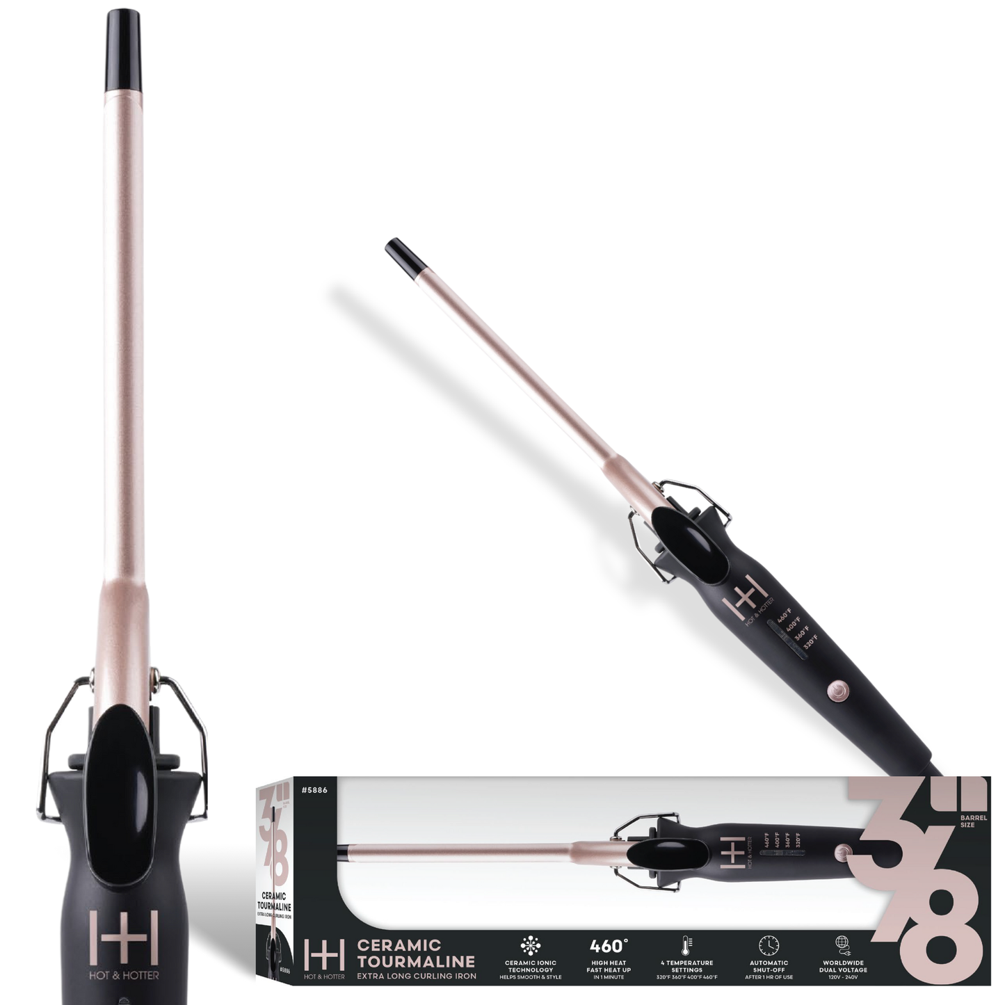 Hot & Hotter Extra Long Ceramic Tourmaline Curling Iron 3/8