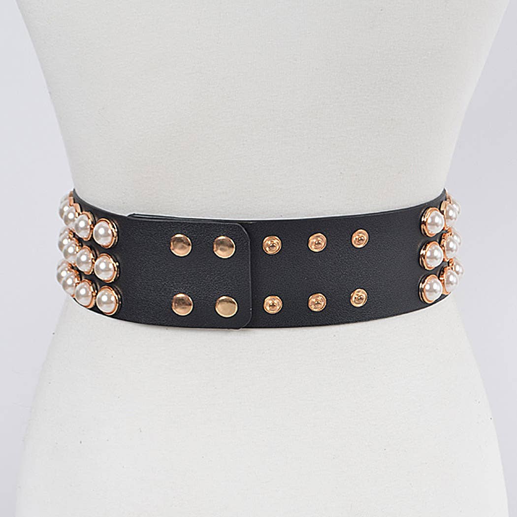 Full Pearl Studded Plus Size Waist Belt