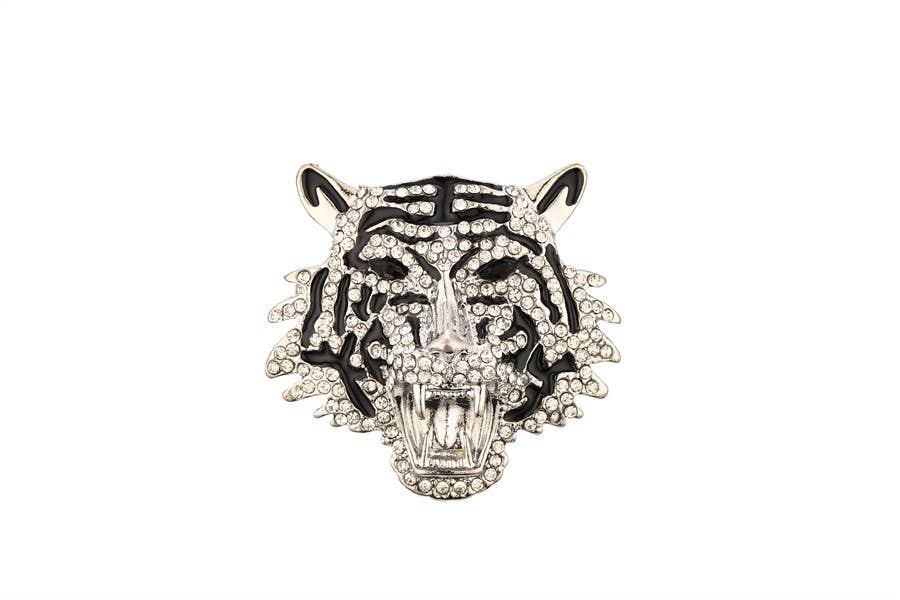 Ladies Tiger Face Fashion Rhinestone Brooch Pin