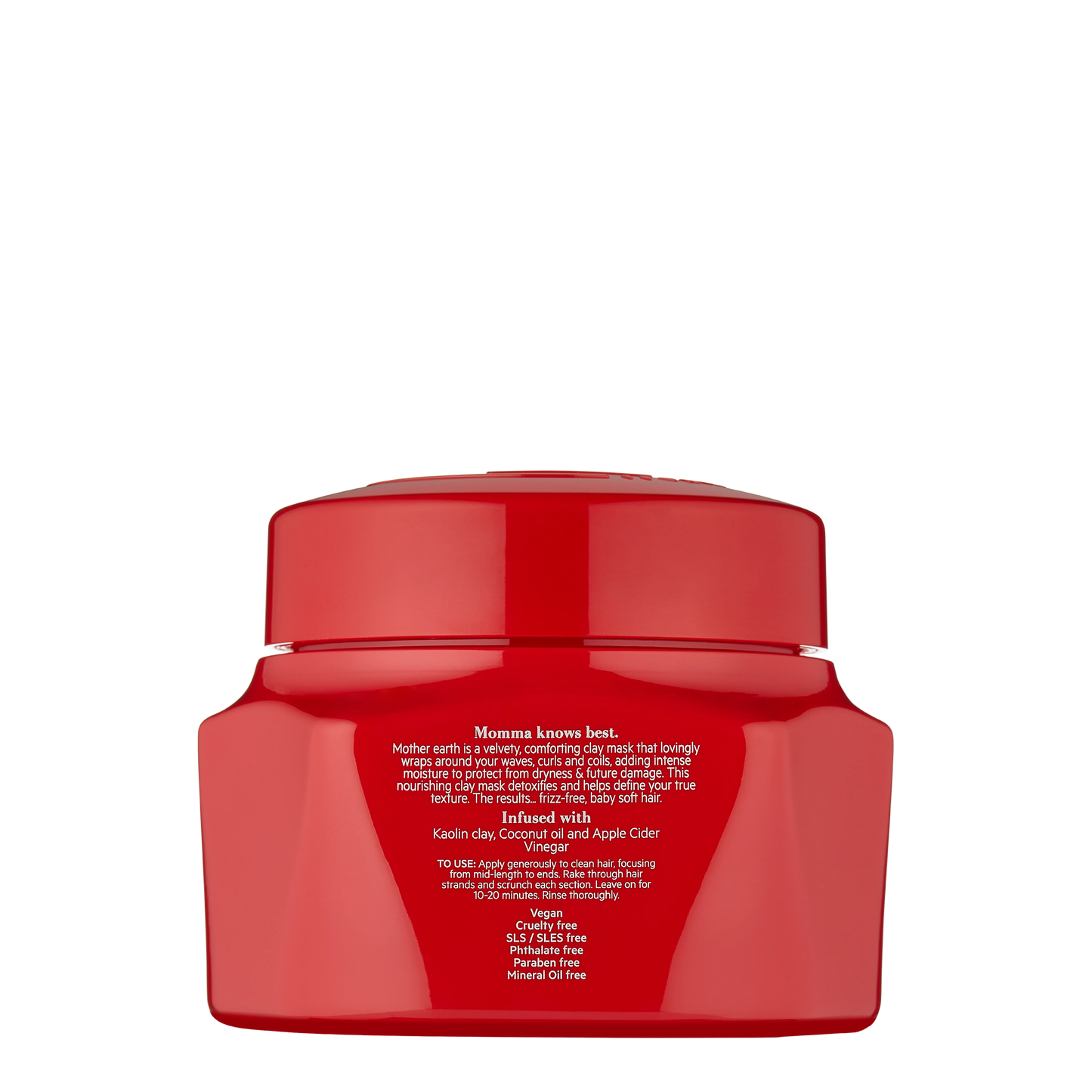 the back of a red jar with a lid