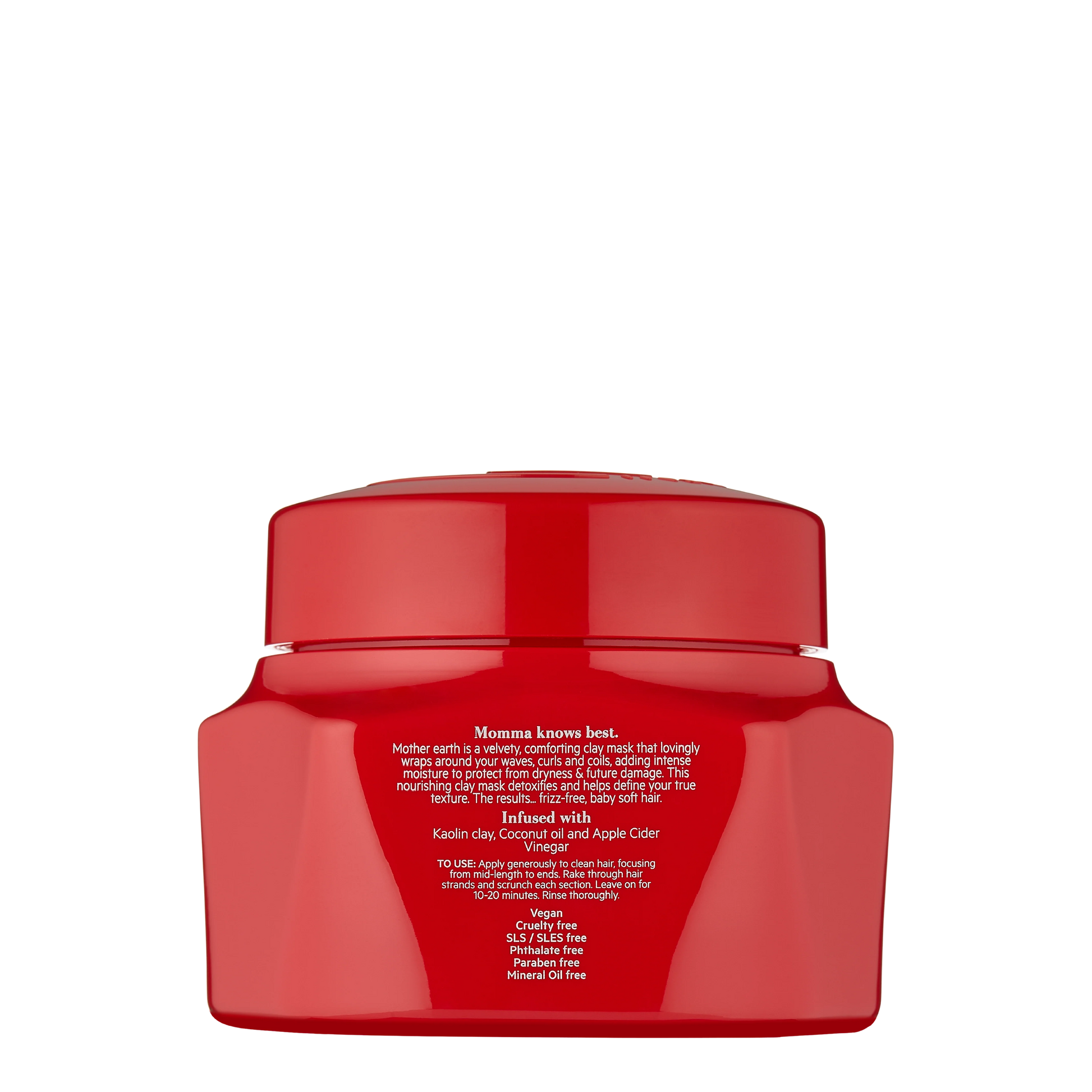 the back of a red jar with a lid