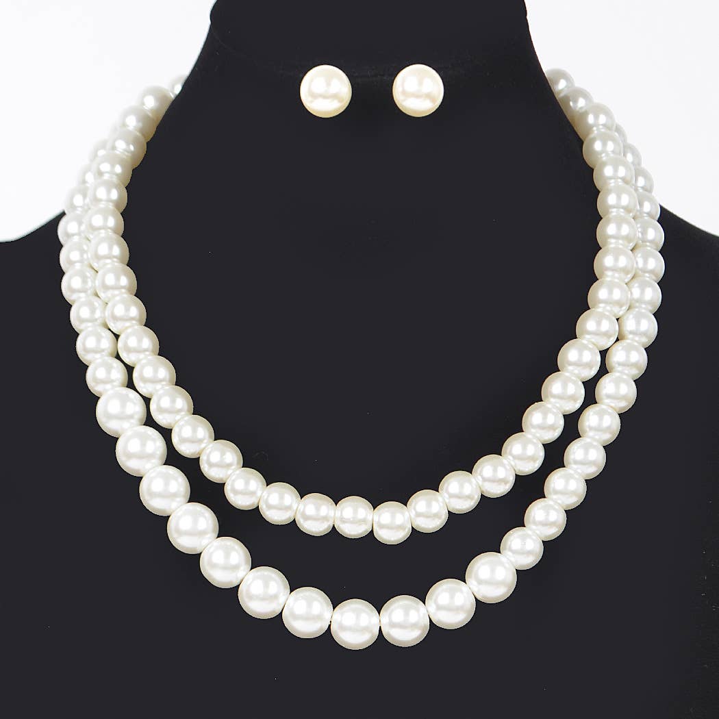 Faux Pearl Double Layer Pendant Charm Necklace